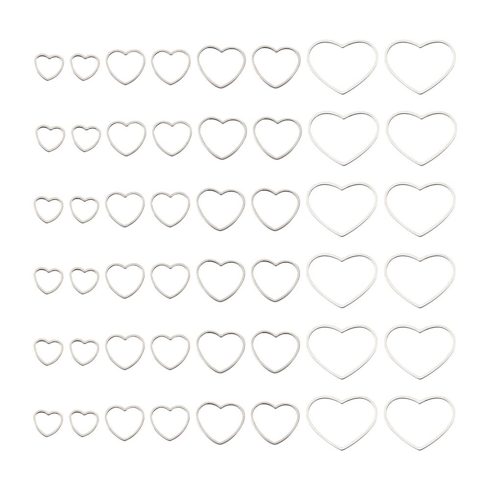 3335 70Pcs Heart Linking Rings 4 Sizes Hollow Frame Pendants Earrings